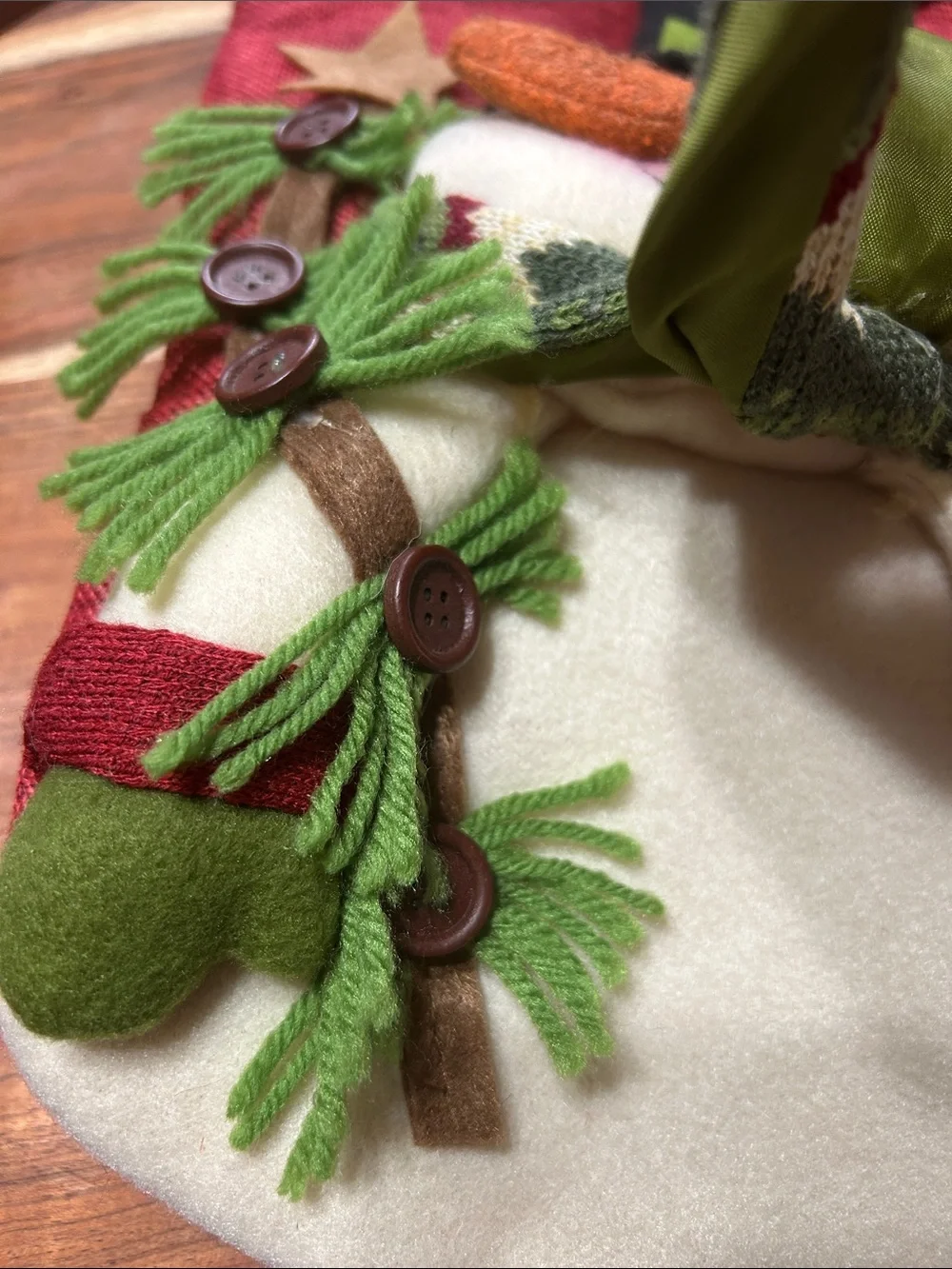 Whimsical 3D Burlap & Felt Snowman Wearing a Scarf Hangable Christmas Stocking